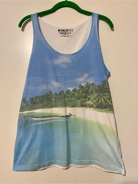 Men’s Blue Tropical Beach Print Tank
